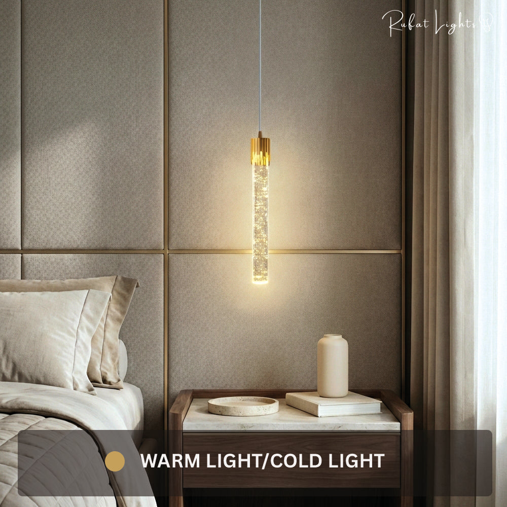 Crystal Radiance LED Bar Pendant Light Bedroom Kitchen Island Hallway — Gold Black Warm Cool