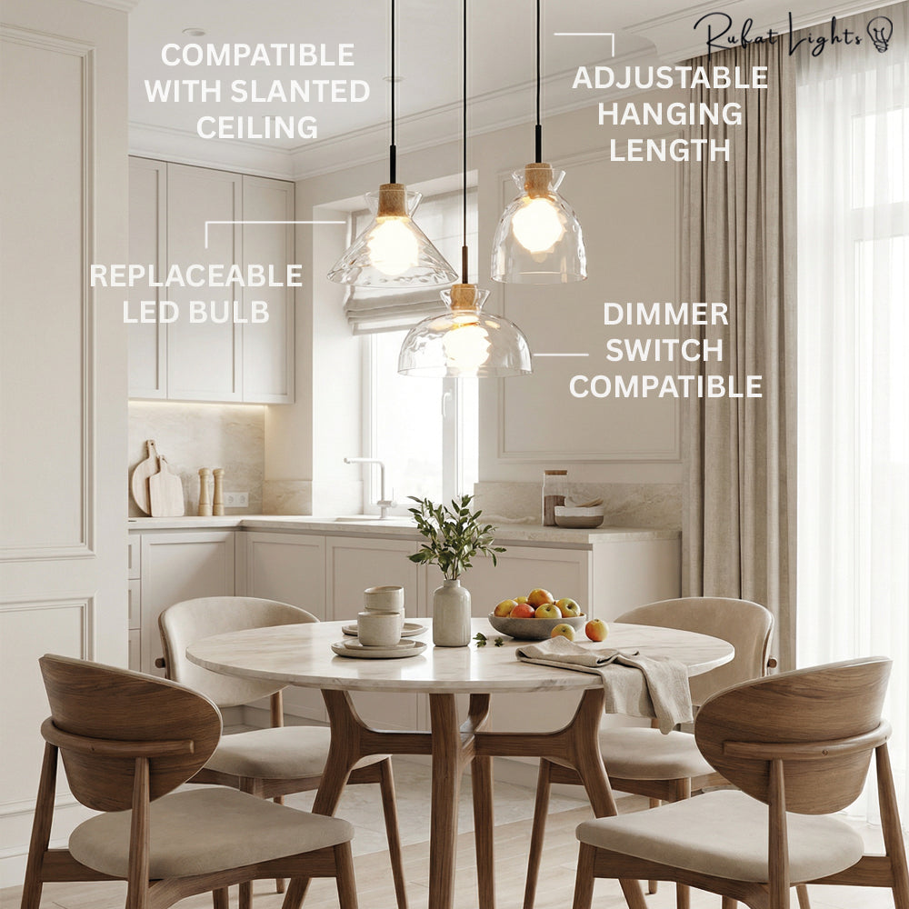 Elegance Glass Lampshade Pendant Light Modern Height Adjustable Dining Room — Small Medium Large