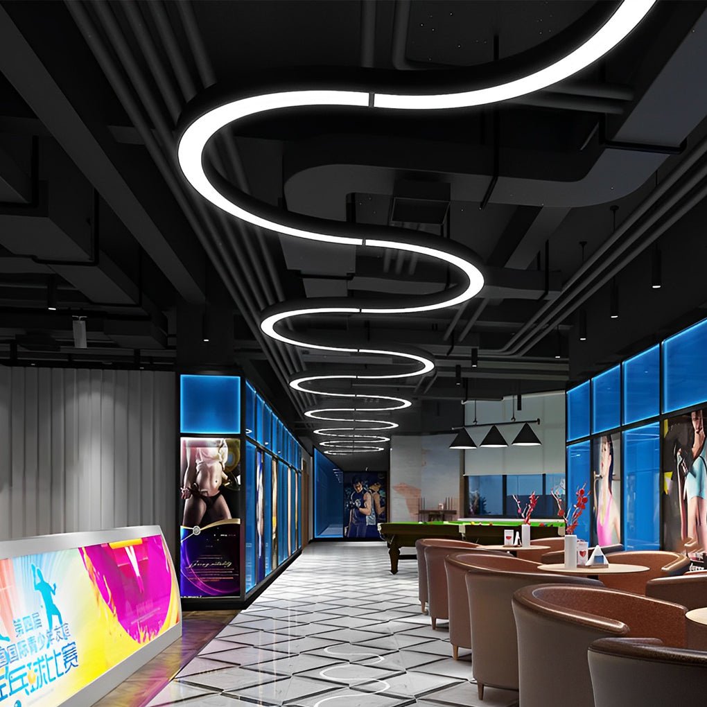 Curved Semi-Circle LED Pendant Light Ultra-Slim Acrylic Commercial Office Gym Shopping Mall — 15 to 47 Inch