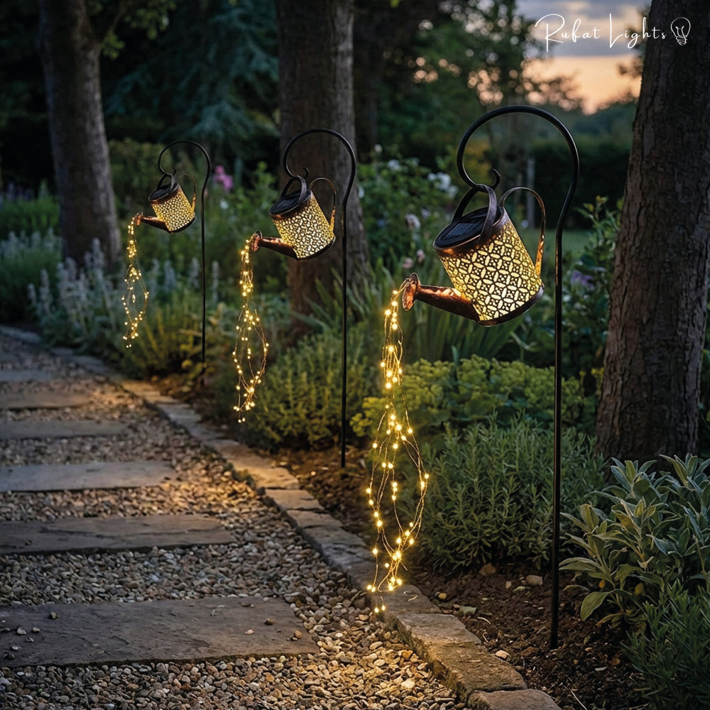 Solar Watering Can Waterfall Garden Lamp Decorative Outdoor LED