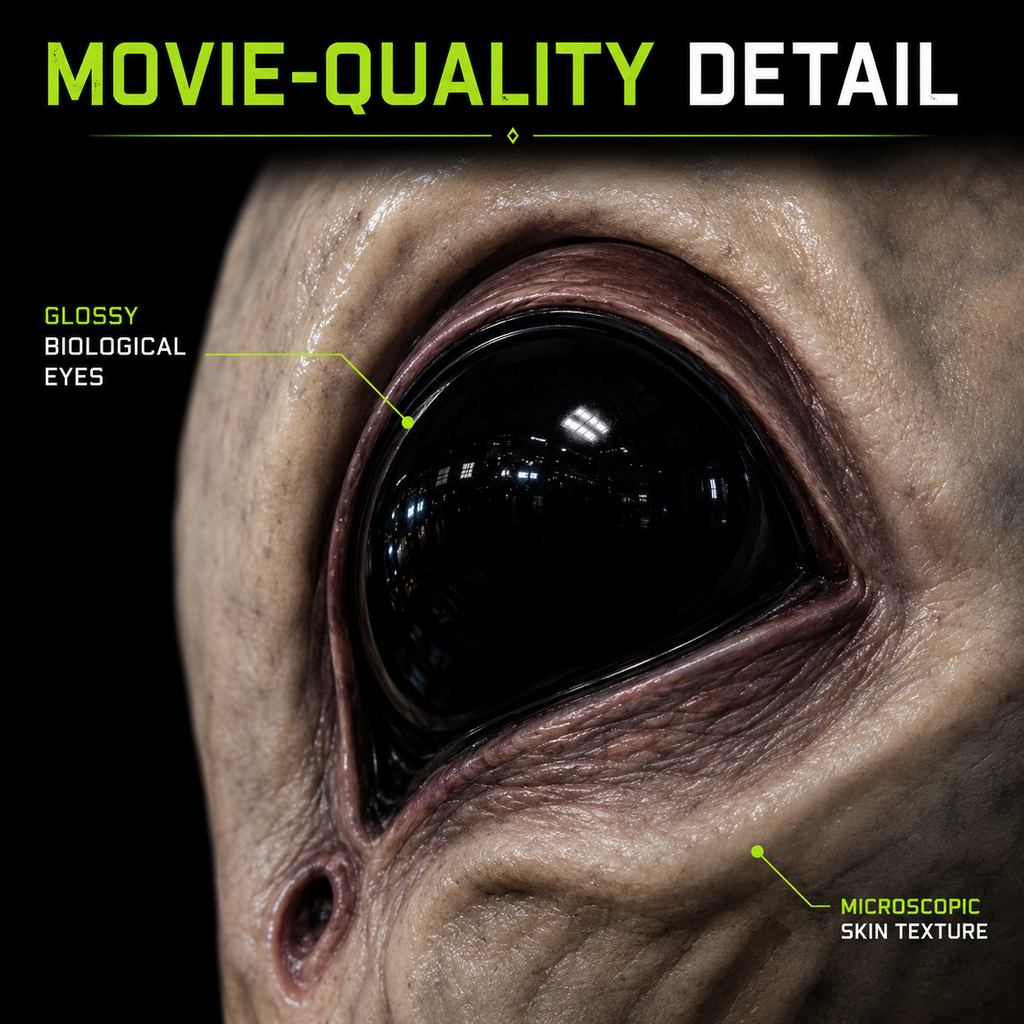 Hyper-realistic alien full head Halloween mask, product photo 3