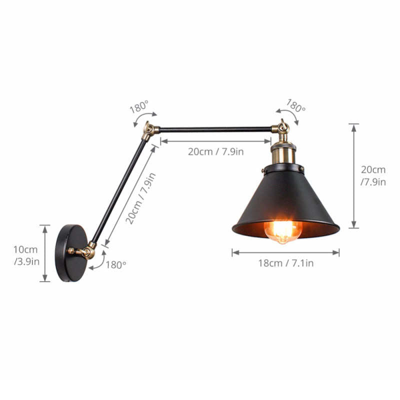 Epoch Retro Wall Lamp with Adjustable Swing Arm – Black & Gold Metal Design