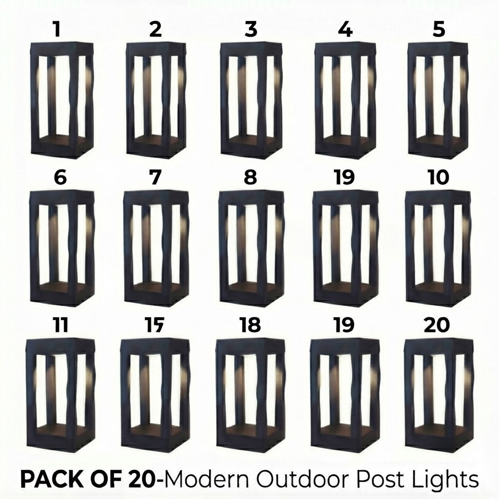 LED Bollard Garden Light Black Aluminum Square Landscape Pathway Hardwired — 31 Inch Sets