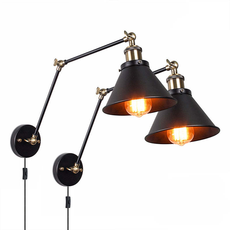 Epoch Retro Wall Lamp with Adjustable Swing Arm – Black & Gold Metal Design