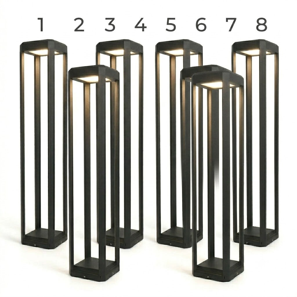 Modern Black Aluminum Solar Pathway Bollard Light IP65 Outdoor Garden Driveway — Singles to 8-Pack