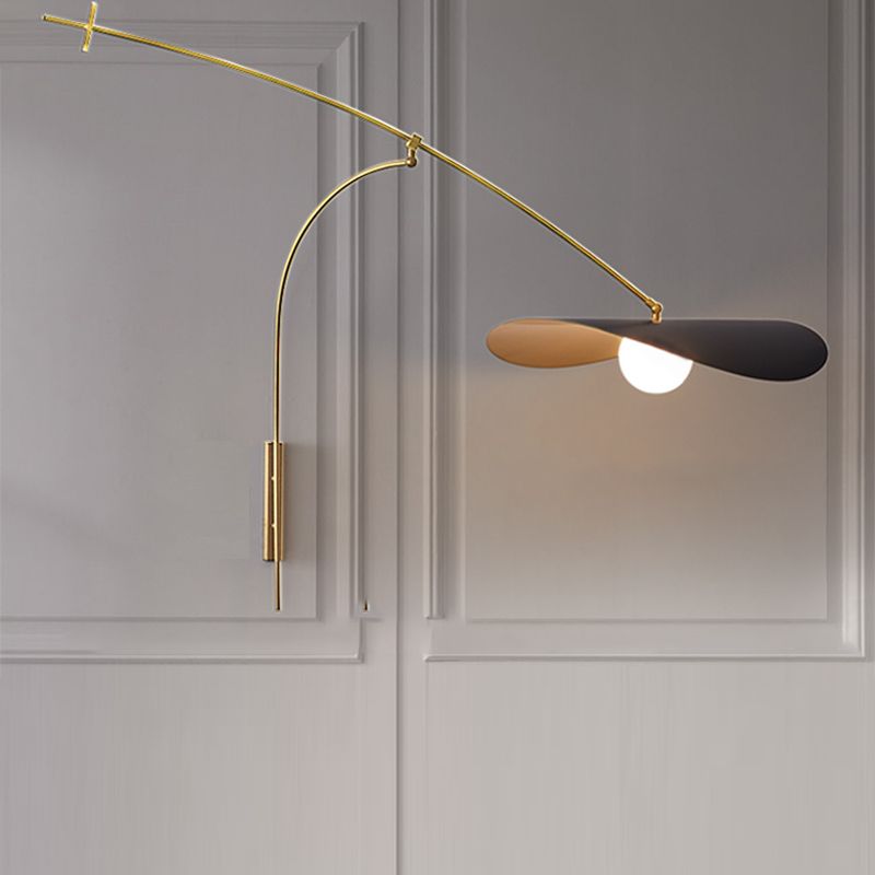 Arisha Arc Wall Lamp – Black & Gold Metal and Glass Sconce for Bedroom