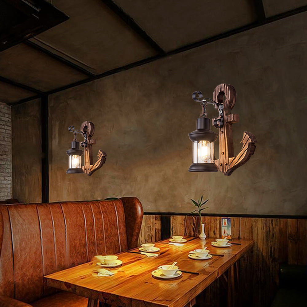 Epoch Anchor Lantern Wall Lamp – Vintage Antique Wooden Bedroom Sconce