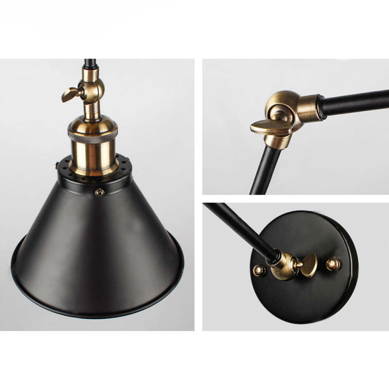 Epoch Retro Wall Lamp with Adjustable Swing Arm – Black & Gold Metal Design