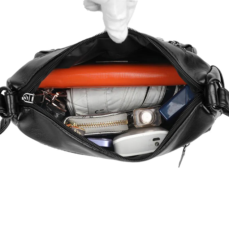 Leather Multi-Pockets Crossbody Bag