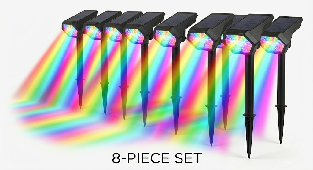 Solar Flood Spike Light Adjustable Angle Aluminum Glass Landscape Outdoor — Warm White Sets