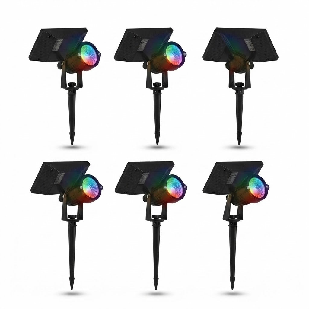 Waterproof RGB Solar Ground Spike Spotlight LED Tree Accent Outdoor — Warm White Singles to 8-Pack
