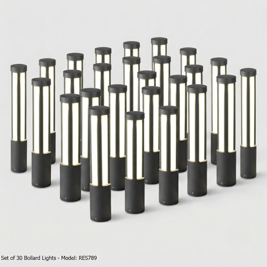 Residential Bollard Lights Modern Cylindrical LED Landscape Pathway Driveway — 31 to 47 Inch Sets