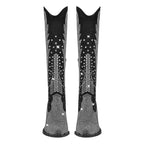 Women's Rhinestone Knee High Cowboy Boots - Black Glitter Western Boots Block Heel