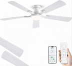 52-Inch Ceiling Fan with LED Light Dimmable App Remote Flush Mount Reversible DC Motor — Black Brown