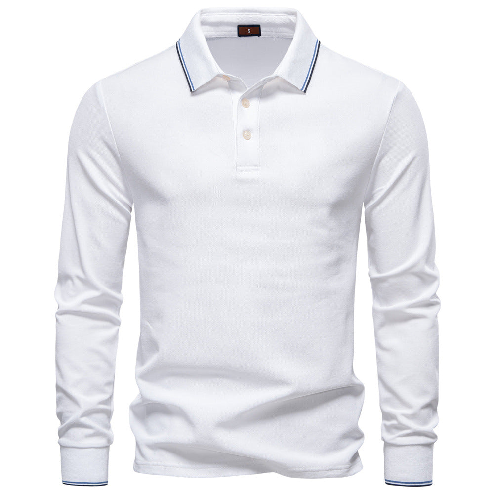 Men's Long Sleeve Polo Shirt - Solid Color Collared T-Shirt