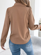 Elan | Tailored Pleated Blouse – Chic Button-Up Shirt for Women