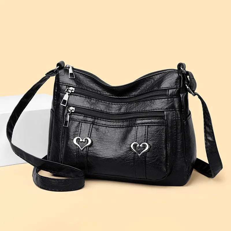 Leather Multi-Pockets Crossbody Bag