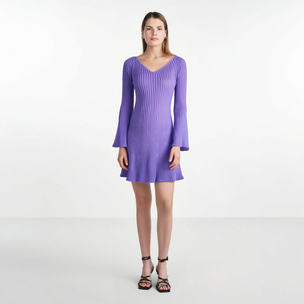 Women's Off-Shoulder Sweater Dress | Ribbed Knit High Waist A-Line Mini