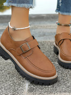 Leather Round Toe Buckle Loafers