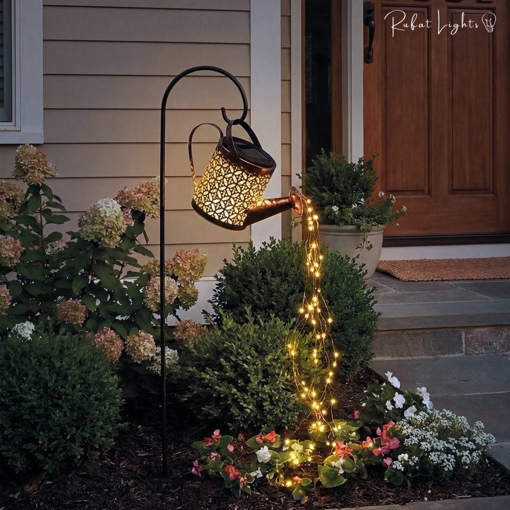 Solar Watering Can Waterfall Garden Lamp Decorative Outdoor LED