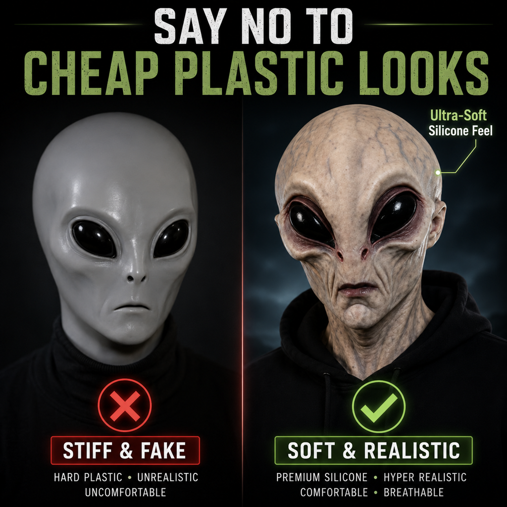 Hyper-realistic alien full head Halloween mask, product photo 4