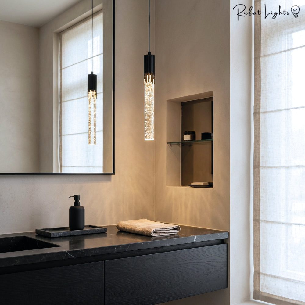 Crystal Radiance LED Bar Pendant Light Bedroom Kitchen Island Hallway — Gold Black Warm Cool