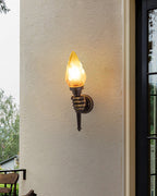 Torch Outdoor Wall Light Retro Flame Style LED Waterproof Porch Garden Entrance — Black Bronze