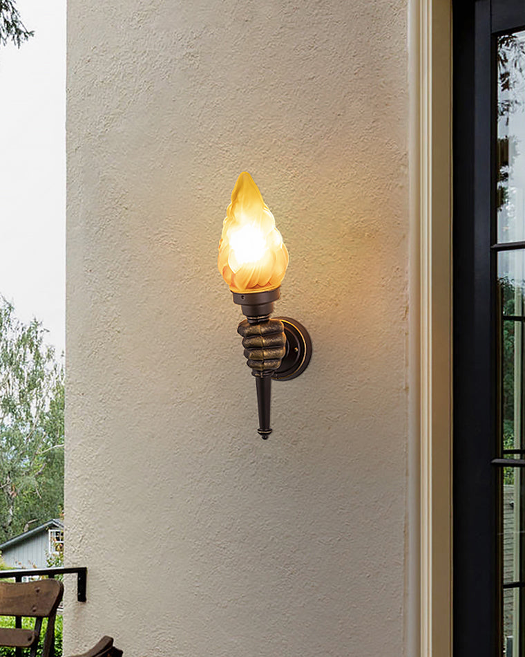 Torch Outdoor Wall Light Retro Flame Style LED Waterproof Porch Garden Entrance — Black Bronze