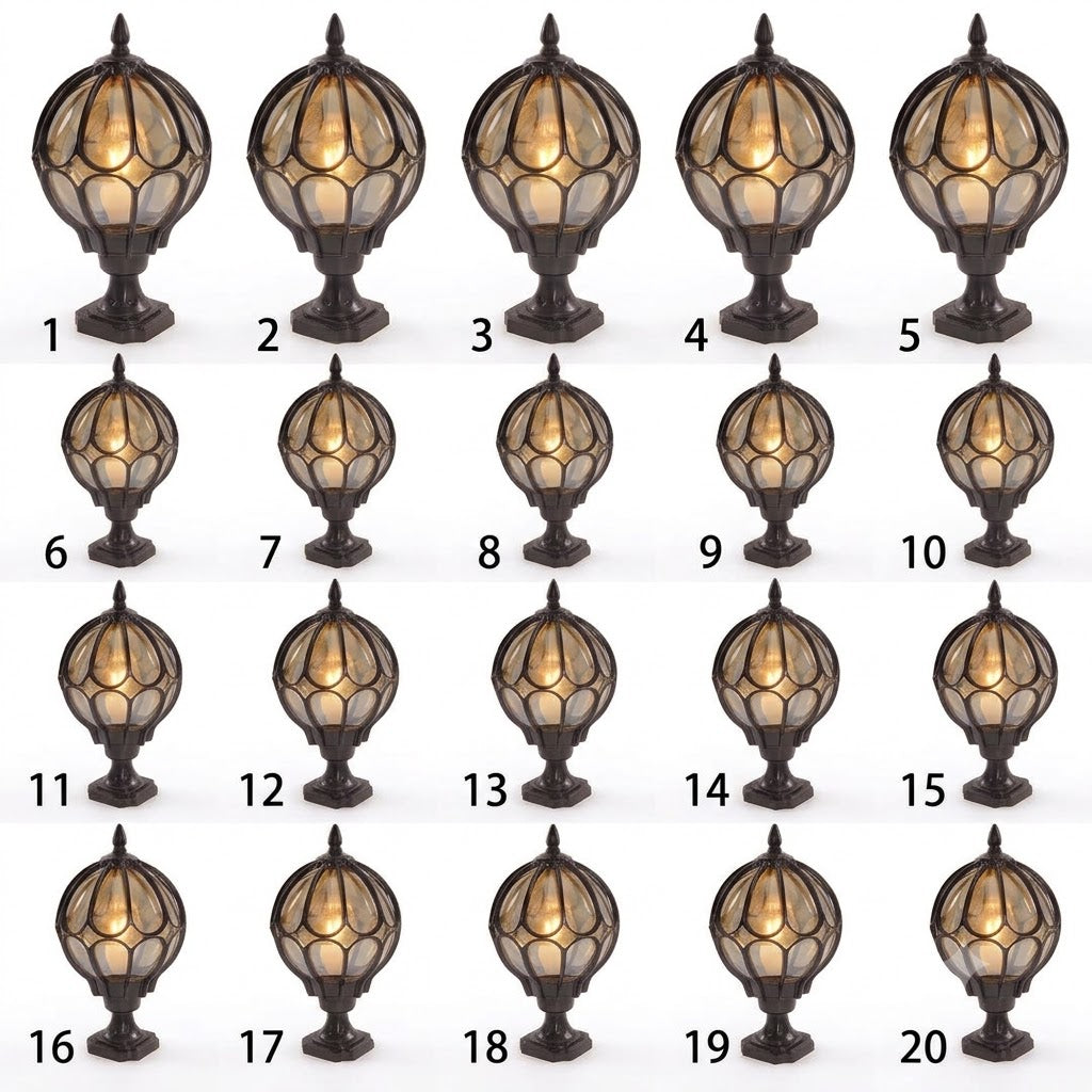 Outdoor Globe Pillar Light Retro Glass Copper Fence Post Hardwired — Black Bronze 7 to 15 Inch Sets