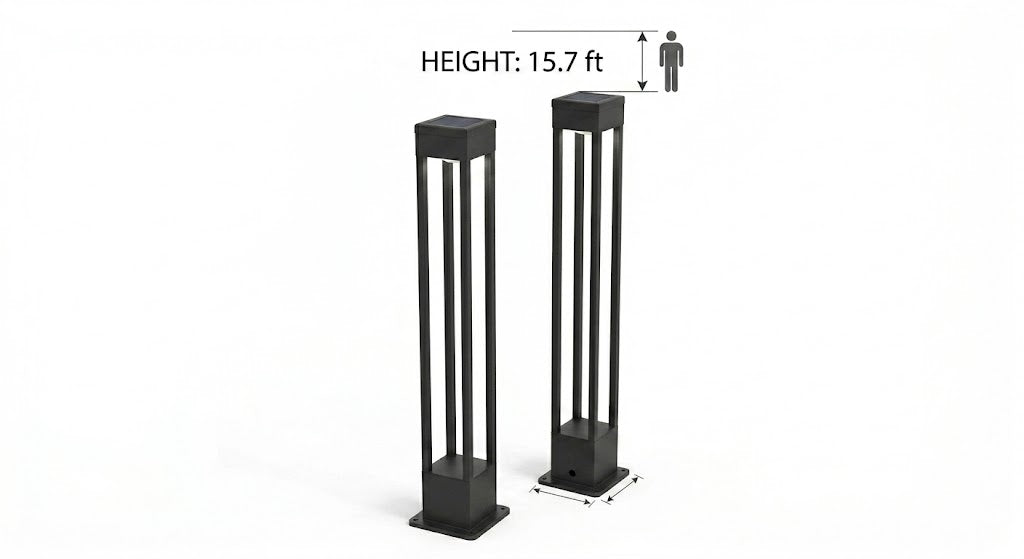 Modern Black Aluminum Solar Pathway Bollard Light IP65 Outdoor Garden Driveway — Singles to 8-Pack