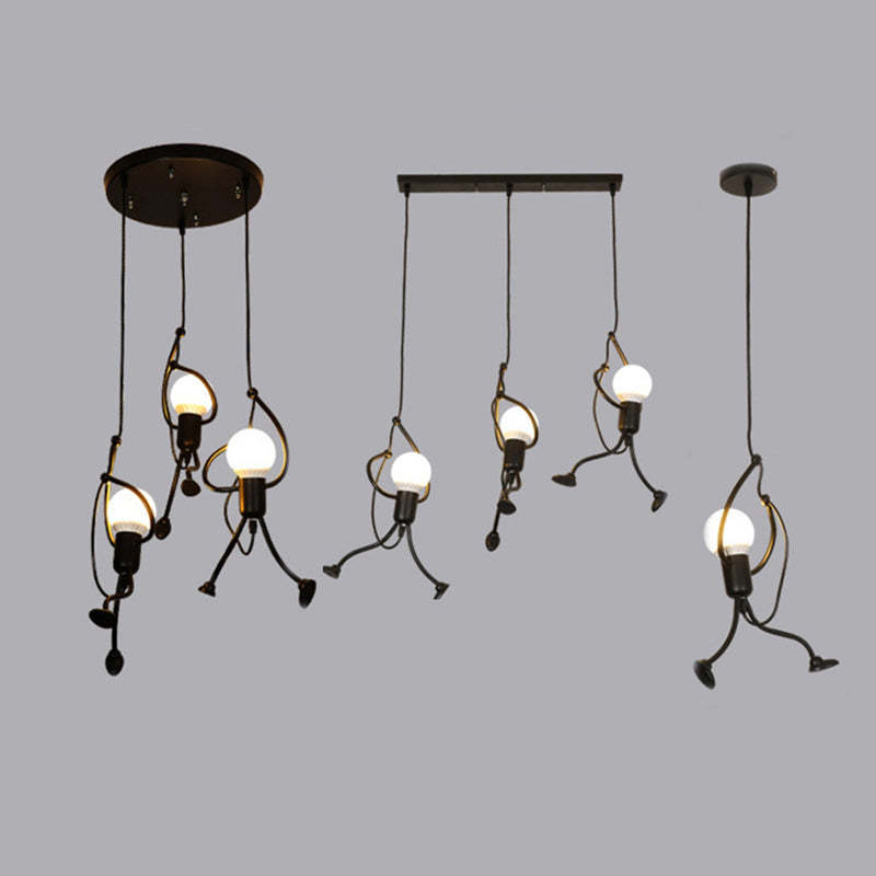 Miro Retro Modern Iron Man Pendant Light, Black