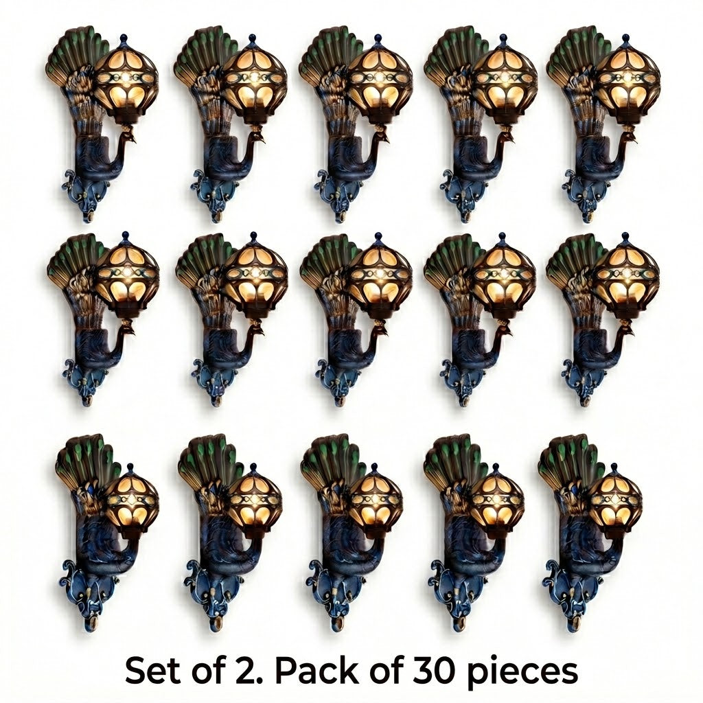 Peacock Outdoor Wall Light Retro European Aluminum Waterproof Hardwired — Black Bronze Sets