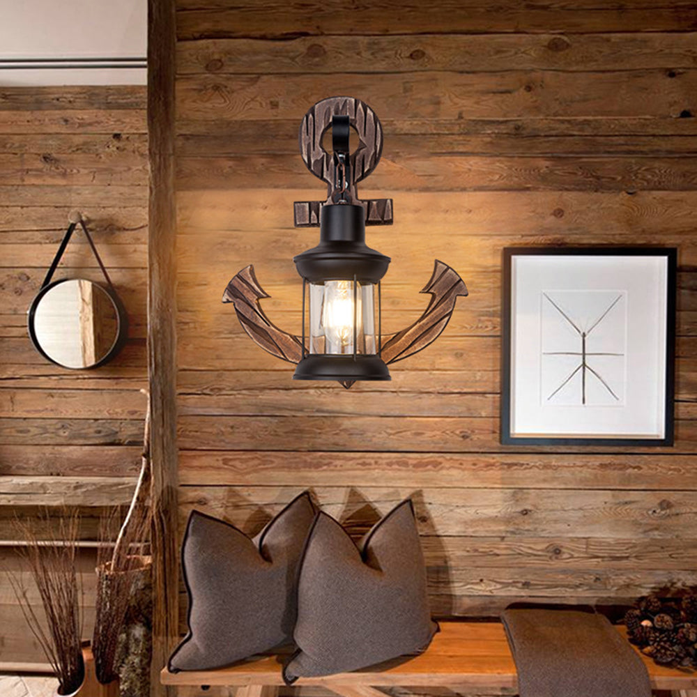 Epoch Anchor Lantern Wall Lamp – Vintage Antique Wooden Bedroom Sconce
