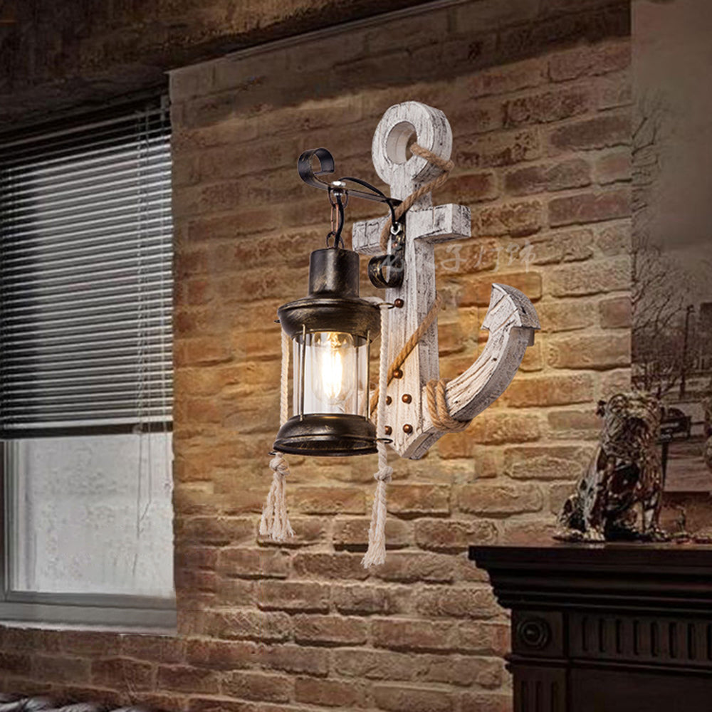Epoch Anchor Lantern Wall Lamp – Vintage Antique Wooden Bedroom Sconce