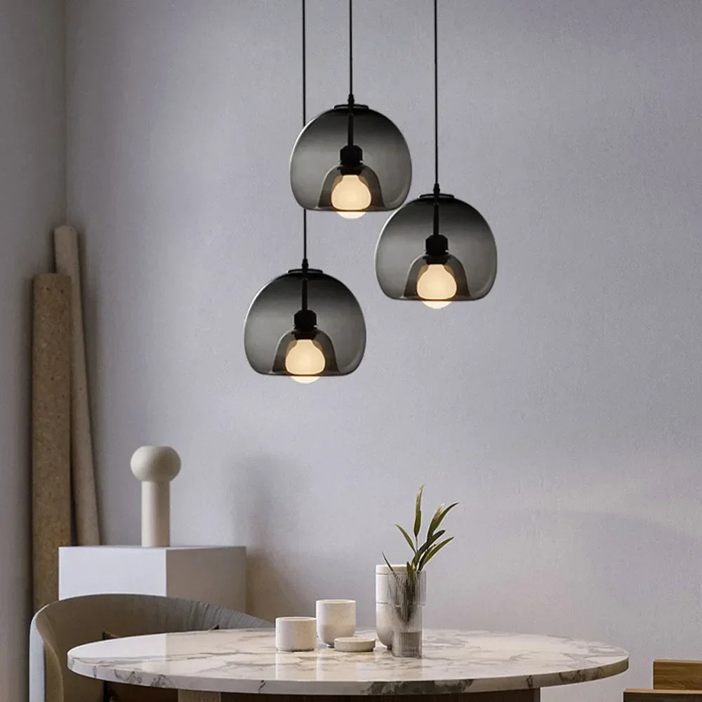 June Globe Glass Pendant Light, Amber/Smoky Grey