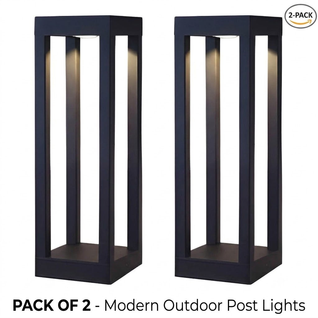 LED Bollard Garden Light Black Aluminum Square Landscape Pathway Hardwired — 31 Inch Sets