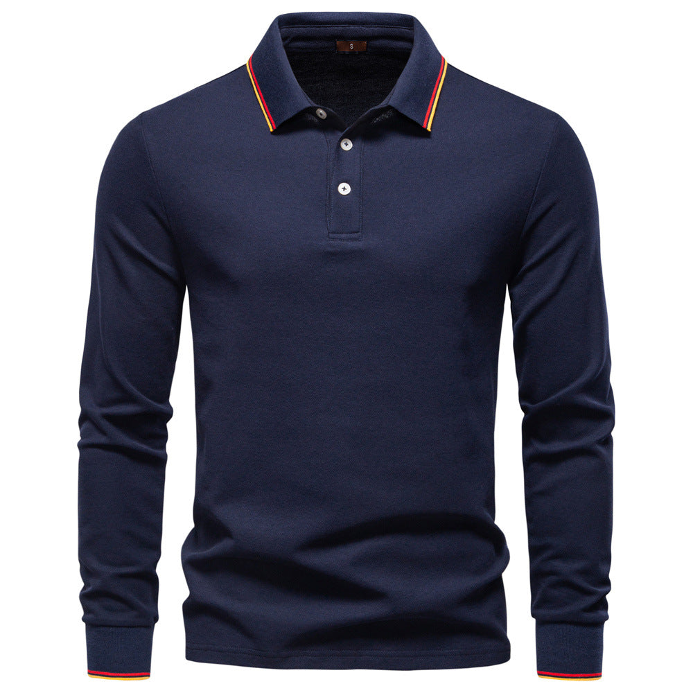 Men's Long Sleeve Polo Shirt - Solid Color Collared T-Shirt