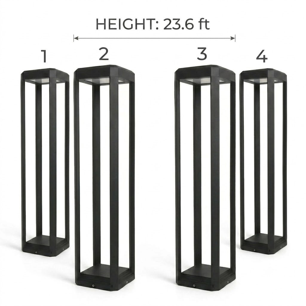 Modern Black Aluminum Solar Pathway Bollard Light IP65 Outdoor Garden Driveway — Singles to 8-Pack