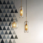 Hessa Contemporary Golden Pendant Light, Glass, Globe/Cylindric