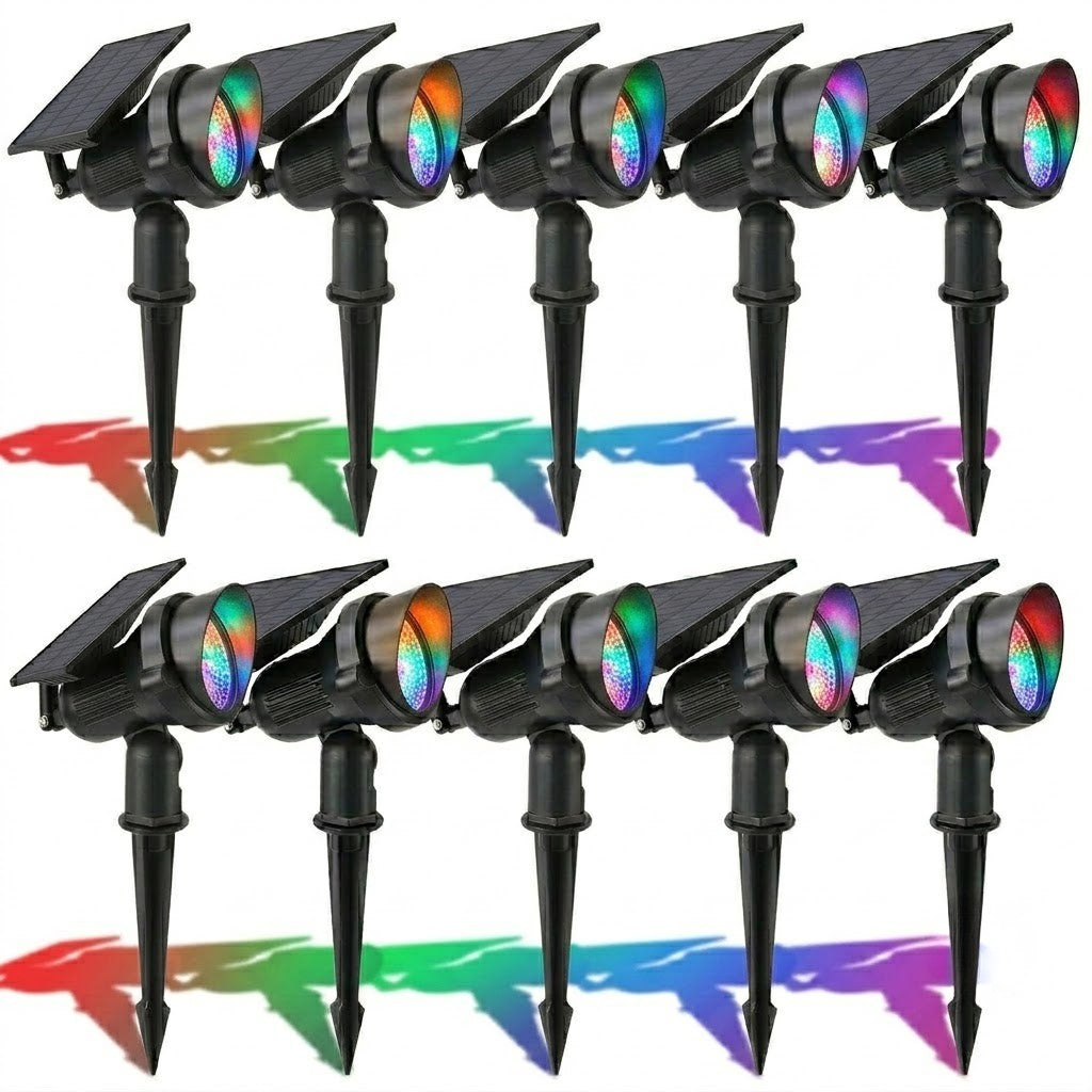 Solar Lawn Spotlights Adjustable Outdoor Tree Accent Light Aluminum — Warm White & RGB Sets