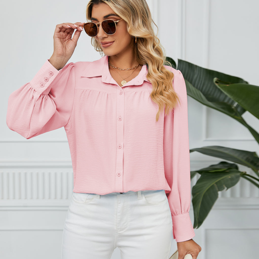 Amazirhub | Women’s Long Sleeve Button-Up Blouse Shirt – Elegant Relaxed Fit Top