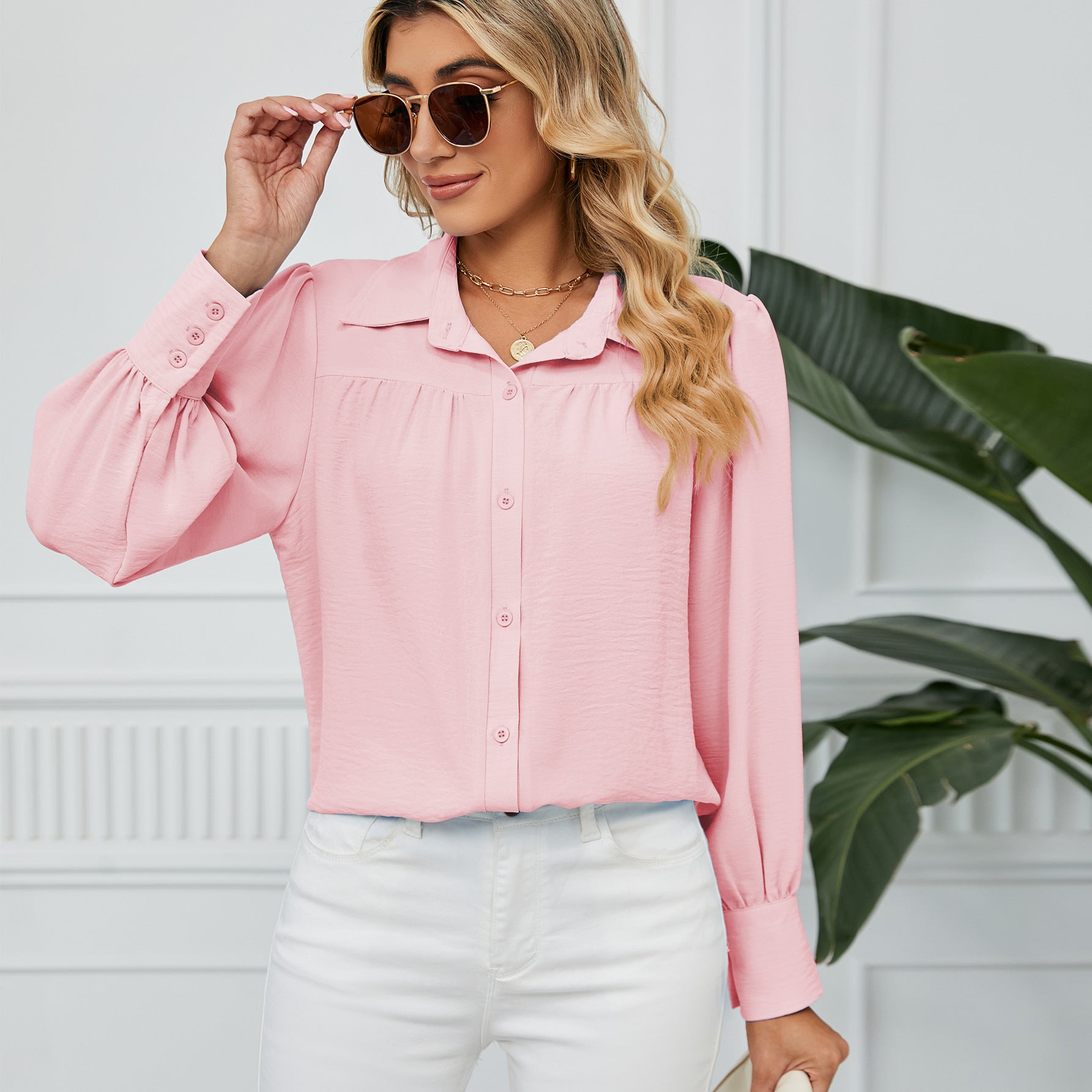 Amazirhub | Women’s Long Sleeve Button-Up Blouse Shirt – Elegant Relaxed Fit Top