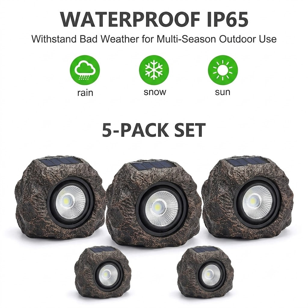 Solar Rock Garden Lights Decorative Fake Stone Warm White Outdoor — 2, 3 & 5-Pack