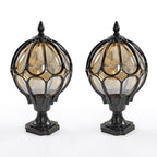 Outdoor Globe Pillar Light Retro Glass Copper Fence Post Hardwired — Black Bronze 7 to 15 Inch Sets