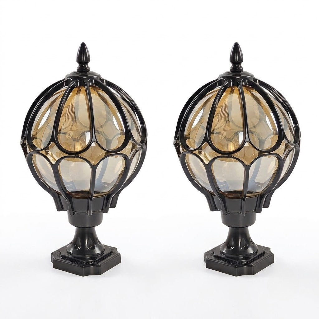 Outdoor Globe Pillar Light Retro Glass Copper Fence Post Hardwired — Black Bronze 7 to 15 Inch Sets