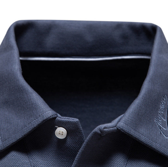 Men's Long Sleeve Polo Shirt - Solid Color Lapel Collar Top