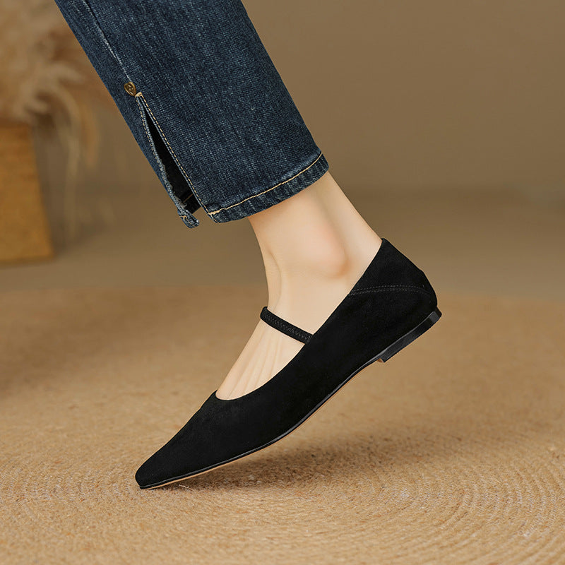Women’s Retro Mary Jane Flats – Vegan Suede Low Heel Comfort Shoes