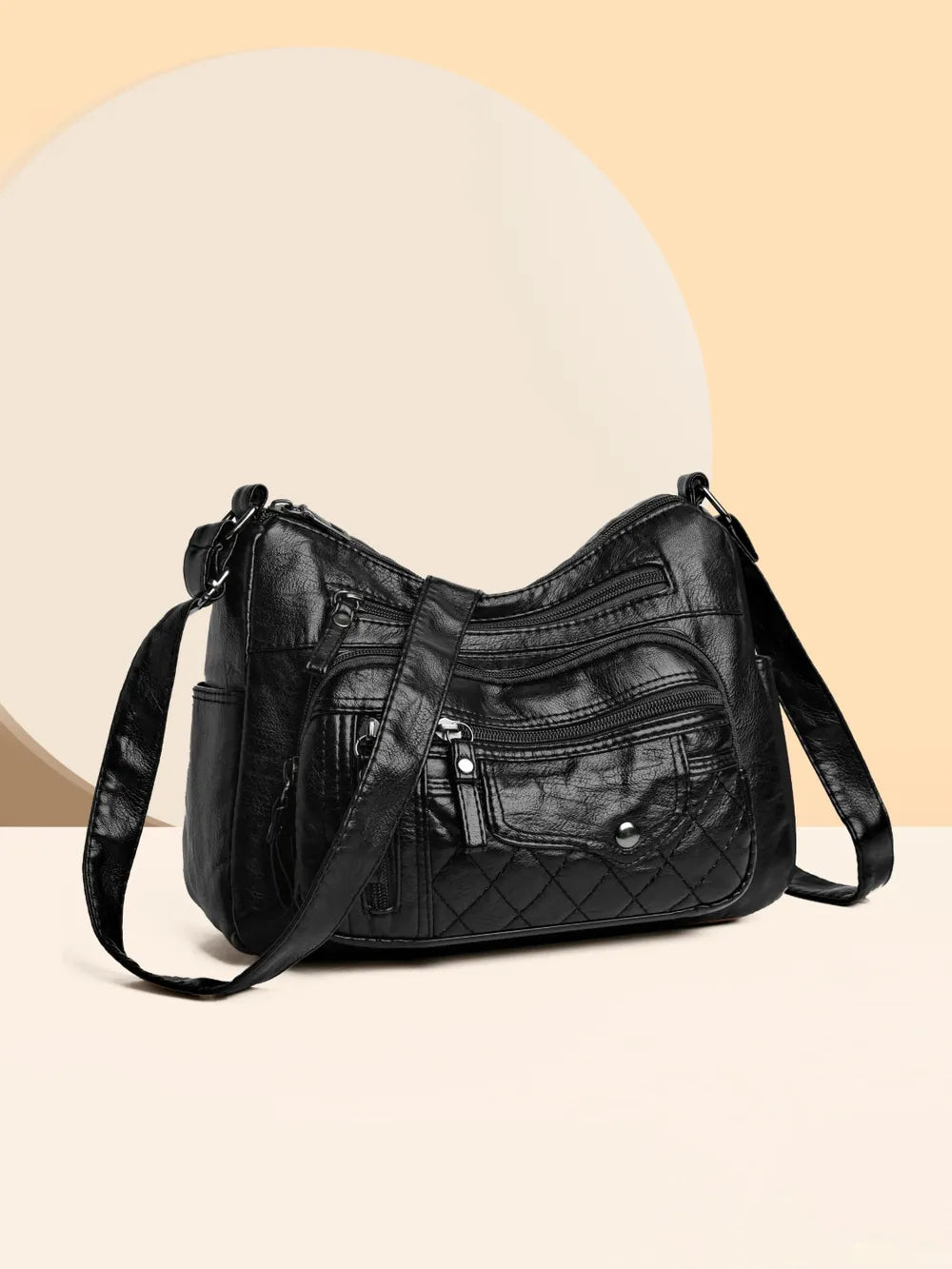 Leather Multi Pockets Adjustable Strap Shoulder Bag