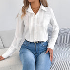 Elan | Tailored Pleated Blouse – Chic Button-Up Shirt for Women