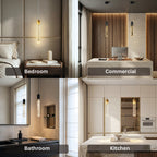 Crystal Radiance LED Bar Pendant Light Bedroom Kitchen Island Hallway — Gold Black Warm Cool